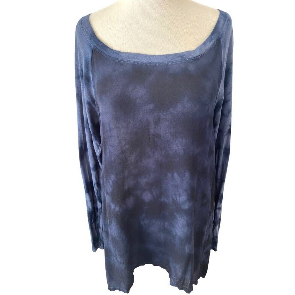 M XCVI Blue Tie Dye Long Sleeve Tunic Hi-Lo
